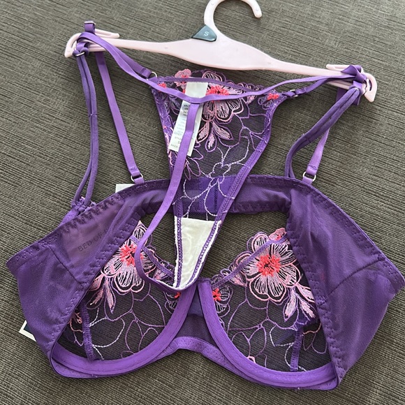 BED OF ROSES Purple Floral Lace 2pc Lingerie Set S NWT - Picture 6 of 6